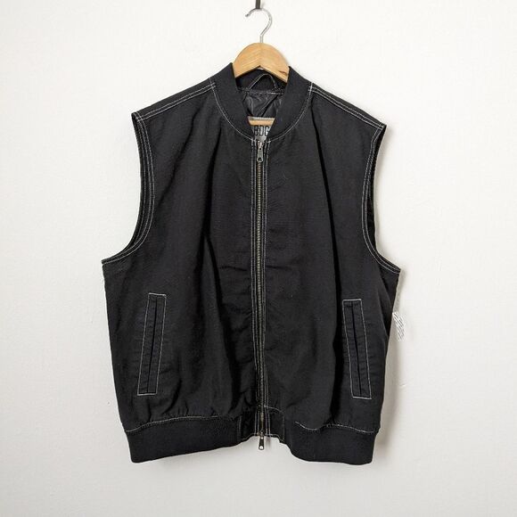 NWT BDG Urban Outfitters UO black canvas cotton contrast stitch work vest - Picture 2 of 7